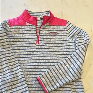 Vineyard Vines Blue and Pink Striped Quarter Zip NWOT